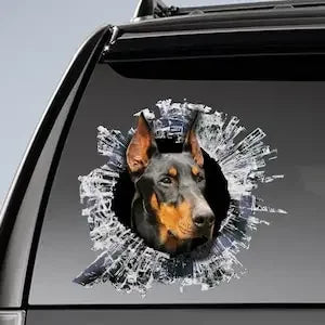 Doberman window sticker, car sticker, black Doberman car decal