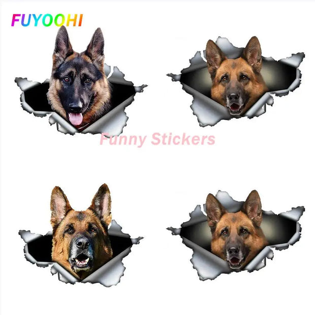 FUYOOHI Play Stickers Self-adhesive 3D Decal Pet Dog German Shepherd Car Sticker  Auto Decors on Bumper Rear Window Trolly Case